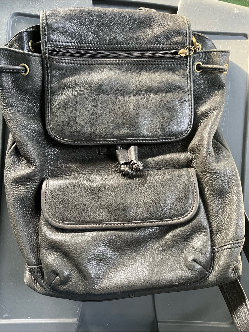 Fossil Black Pebbled Leather Drawstring Backpack
